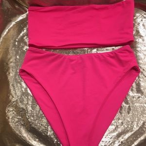 High Leg cut Bandeau Bikini Hot pink